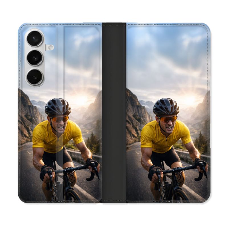 Housse cuir portefeuille Pour Samsung Galaxy S26 Sport Cyclisme Maillot Jaune