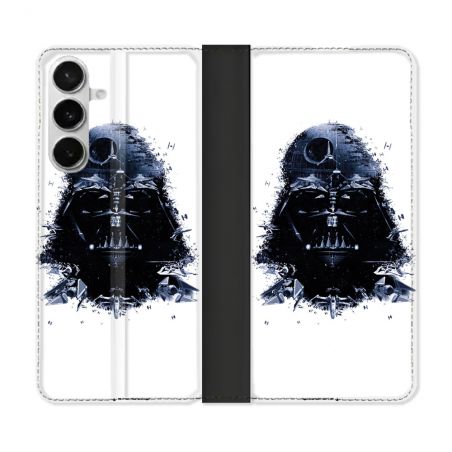 Housse cuir portefeuille Pour Samsung Galaxy S26 Star Wars - Dark Vador Blanc