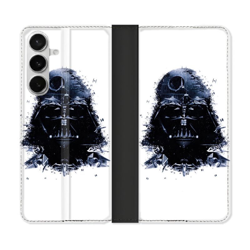 Housse cuir portefeuille Pour Samsung Galaxy S26 Star Wars - Dark Vador Blanc