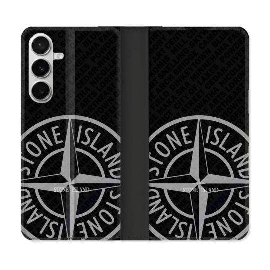 Housse cuir portefeuille Pour Samsung Galaxy S26 Stone Island Gris