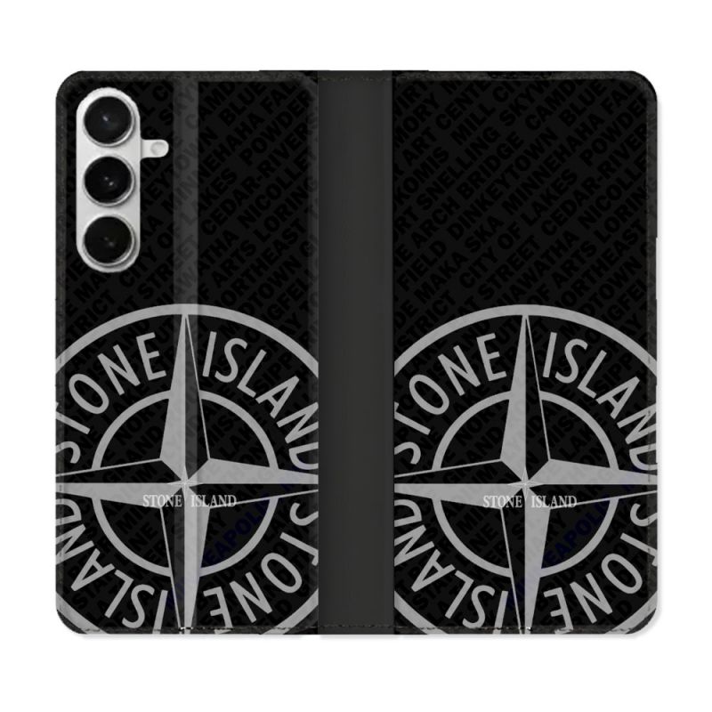 Housse cuir portefeuille Pour Samsung Galaxy S26 Stone Island Gris