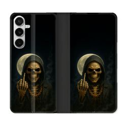 Housse cuir portefeuille Pour Samsung Galaxy S26 Tete de Mort Doigt 2026