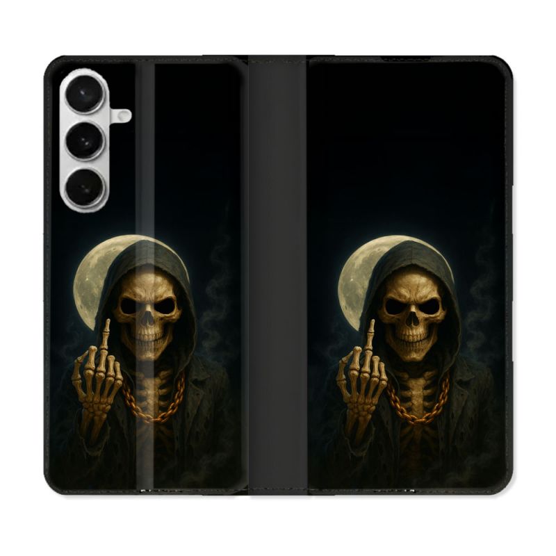 Housse cuir portefeuille Pour Samsung Galaxy S26 Tete de Mort Doigt 2026