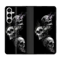 Housse cuir portefeuille Pour Samsung Galaxy S26 Tete de Mort Triple
