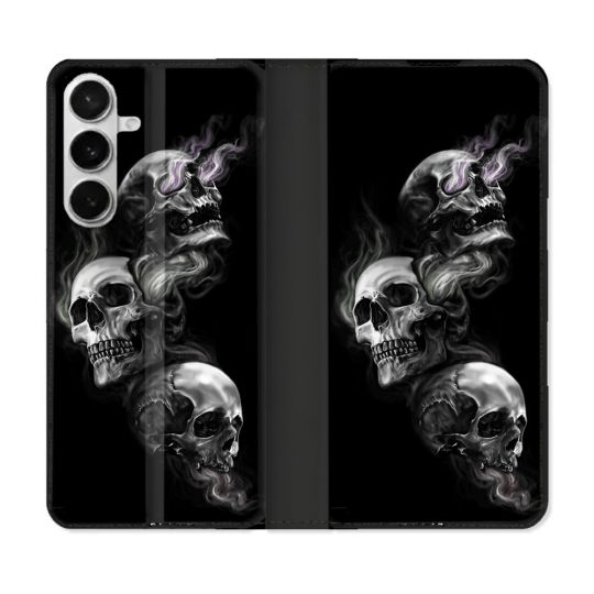 Housse cuir portefeuille Pour Samsung Galaxy S26 Tete de Mort Triple