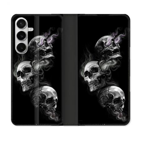 Housse cuir portefeuille Pour Samsung Galaxy S26 Tete de Mort Triple