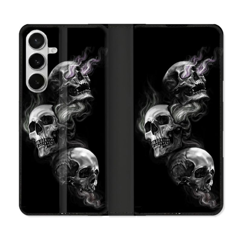 Housse cuir portefeuille Pour Samsung Galaxy S26 Tete de Mort Triple