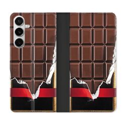 Housse cuir portefeuille Pour Samsung Galaxy S26 Texture Trompe Oeil Chocolat