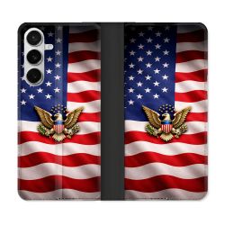 Housse cuir portefeuille Pour Samsung Galaxy S26 Voyage Drapeau USA Etats Unis