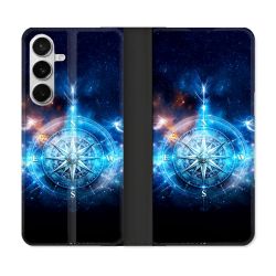 Housse cuir portefeuille Pour Samsung Galaxy S26 Voyage Rose des Vents Stellaire