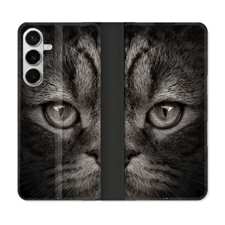 Housse cuir portefeuille Pour Samsung Galaxy S26 Plus Animal Chat Gris