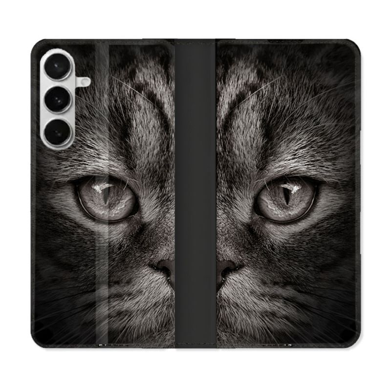 Housse cuir portefeuille Pour Samsung Galaxy S26 Plus Animal Chat Gris