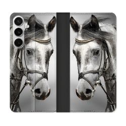 Housse cuir portefeuille Pour Samsung Galaxy S26 Plus Animal Cheval Blanc