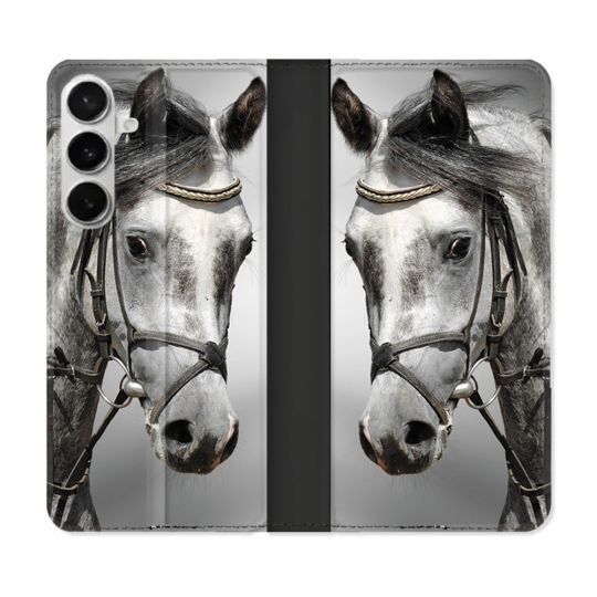 Housse cuir portefeuille Pour Samsung Galaxy S26 Plus Animal Cheval Blanc