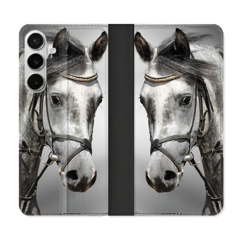 Housse cuir portefeuille Pour Samsung Galaxy S26 Plus Animal Cheval Blanc