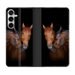 Housse cuir portefeuille Pour Samsung Galaxy S26 Plus Animal Cheval Marron