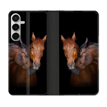 Housse cuir portefeuille Pour Samsung Galaxy S26 Plus Animal Cheval Marron
