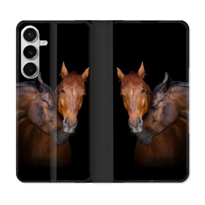 Housse cuir portefeuille Pour Samsung Galaxy S26 Plus Animal Cheval Marron