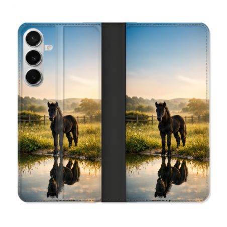 Housse cuir portefeuille Pour Samsung Galaxy S26 Plus Animal Cheval Reflet