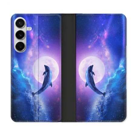 Housse cuir portefeuille Pour Samsung Galaxy S26 Plus Animal Dauphin Vague