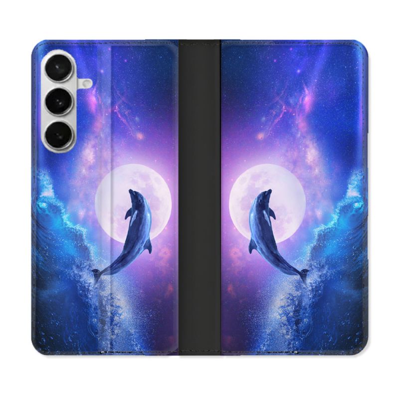 Housse cuir portefeuille Pour Samsung Galaxy S26 Plus Animal Dauphin Vague