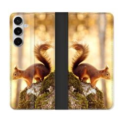 Housse cuir portefeuille Pour Samsung Galaxy S26 Plus Animal Ecureuil Bois