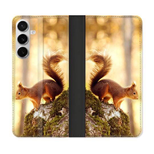 Housse cuir portefeuille Pour Samsung Galaxy S26 Plus Animal Ecureuil Bois