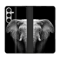 Housse cuir portefeuille Pour Samsung Galaxy S26 Plus Animal Elephant Noir