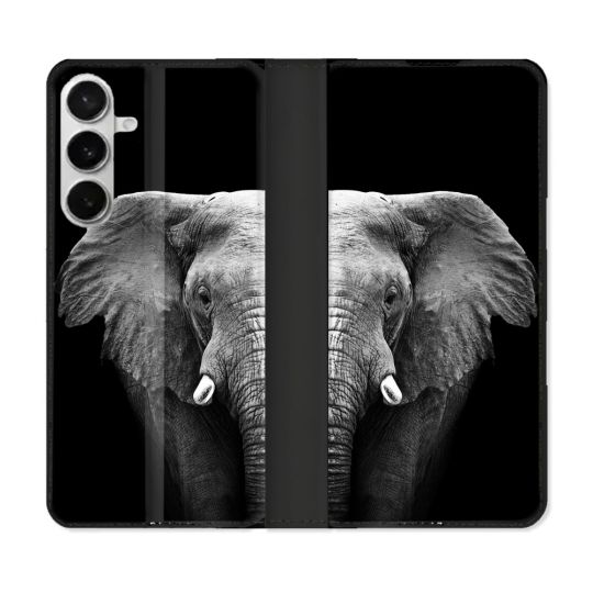 Housse cuir portefeuille Pour Samsung Galaxy S26 Plus Animal Elephant Noir