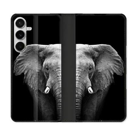Housse cuir portefeuille Pour Samsung Galaxy S26 Plus Animal Elephant Noir