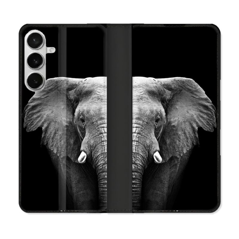 Housse cuir portefeuille Pour Samsung Galaxy S26 Plus Animal Elephant Noir
