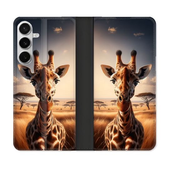 Housse cuir portefeuille Pour Samsung Galaxy S26 Plus Animal Girafe Savane