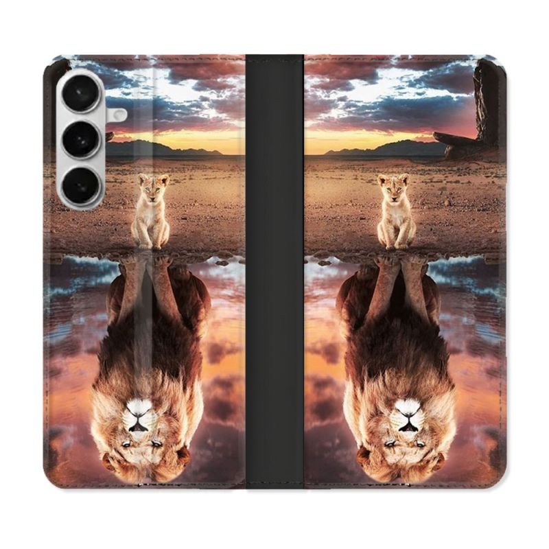 Housse cuir portefeuille Pour Samsung Galaxy S26 Plus Animal Lion Reflet