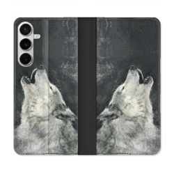 Housse cuir portefeuille Pour Samsung Galaxy S26 Plus Animal Loup Hurlement