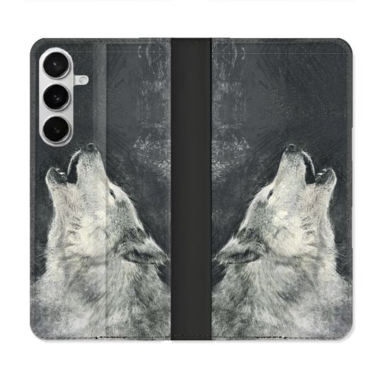Housse cuir portefeuille Pour Samsung Galaxy S26 Plus Animal Loup Hurlement