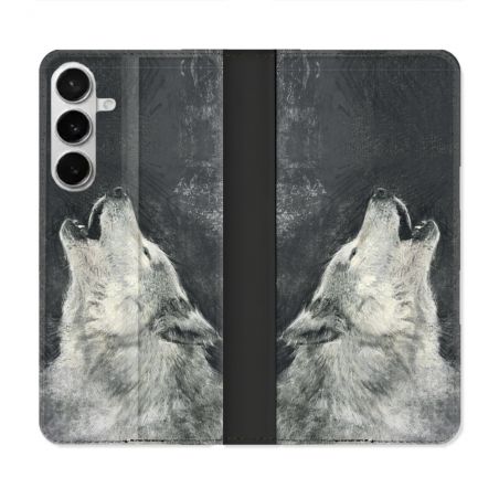 Housse cuir portefeuille Pour Samsung Galaxy S26 Plus Animal Loup Hurlement