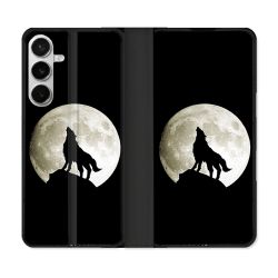 Housse cuir portefeuille Pour Samsung Galaxy S26 Plus Animal Loup Noir