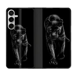 Housse cuir portefeuille Pour Samsung Galaxy S26 Plus Animal Panthère Noire