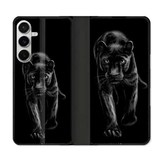 Housse cuir portefeuille Pour Samsung Galaxy S26 Plus Animal Panthère Noire
