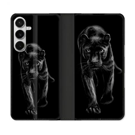 Housse cuir portefeuille Pour Samsung Galaxy S26 Plus Animal Panthère Noire