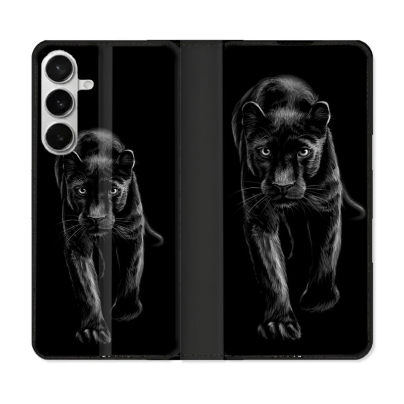 Housse cuir portefeuille Pour Samsung Galaxy S26 Plus Animal Panthère Noire