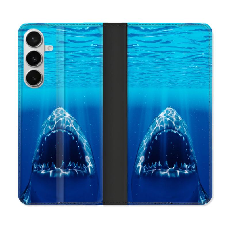 Housse cuir portefeuille Pour Samsung Galaxy S26 Plus Animal Requin Dent