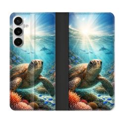 Housse cuir portefeuille Pour Samsung Galaxy S26 Plus Animal Tortue Marine