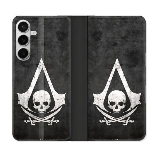 Housse cuir portefeuille Pour Samsung Galaxy S26 Plus Assassin Creed Tete Mort