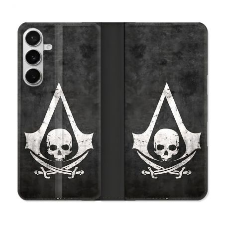 Housse cuir portefeuille Pour Samsung Galaxy S26 Plus Assassin Creed Tete Mort
