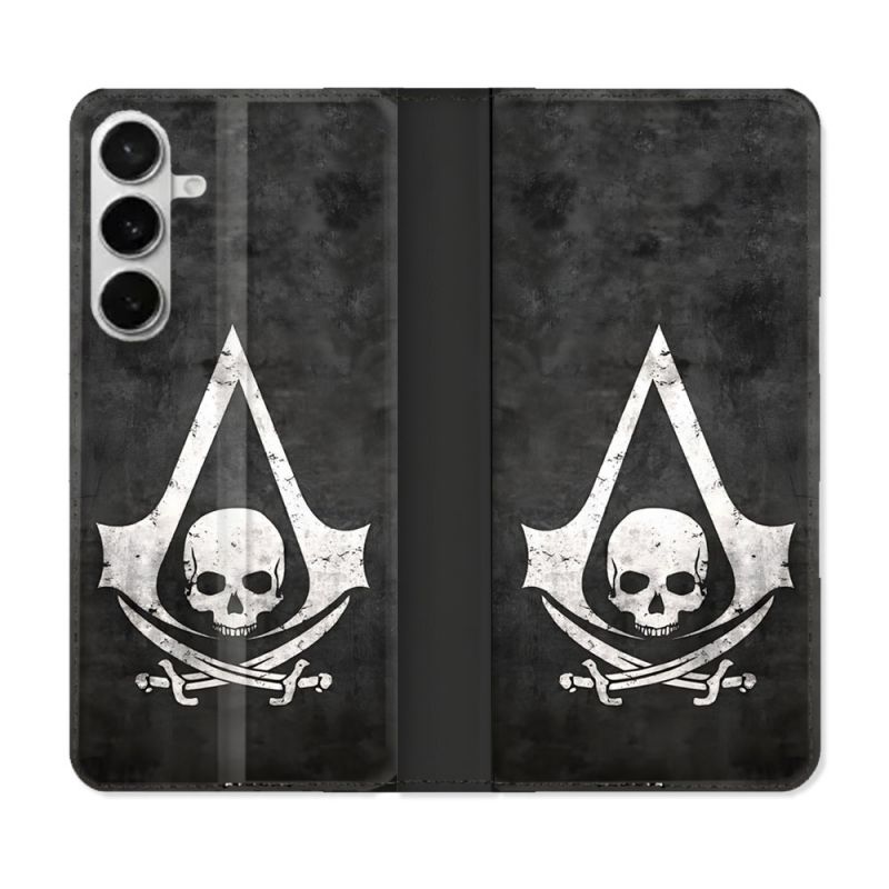 Housse cuir portefeuille Pour Samsung Galaxy S26 Plus Assassin Creed Tete Mort