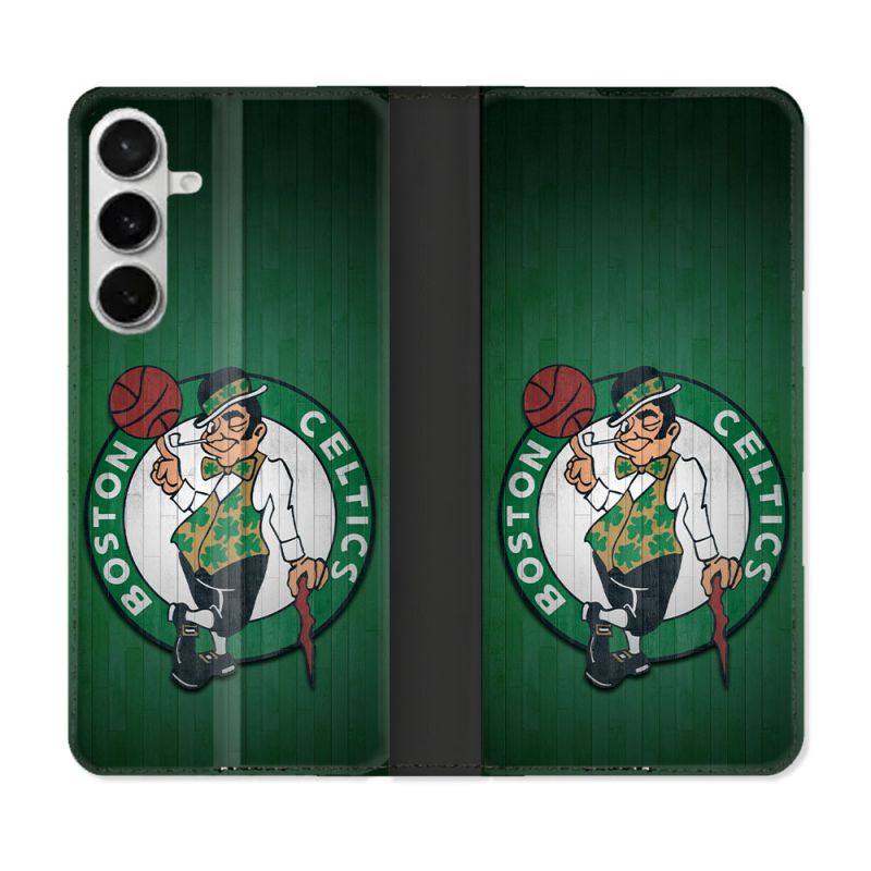 Housse cuir portefeuille Pour Samsung Galaxy S26 Plus Basket Boston Celtics