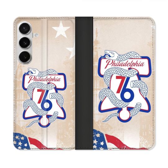 Housse cuir portefeuille Pour Samsung Galaxy S26 Plus Basket Philadelphia 76ers