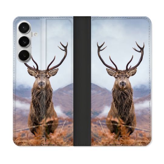Housse cuir portefeuille Pour Samsung Galaxy S26 Plus Chasse Chevreuil Montagne