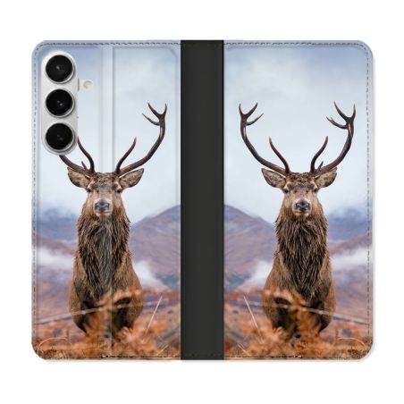 Housse cuir portefeuille Pour Samsung Galaxy S26 Plus Chasse Chevreuil Montagne